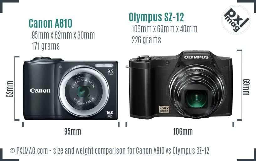 Canon A810 vs Olympus SZ-12 size comparison Canon A810 vs Olympus SZ-12 size comparison
