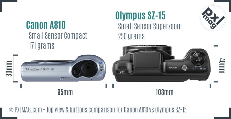 Canon A810 vs Olympus SZ-15 top view buttons comparison