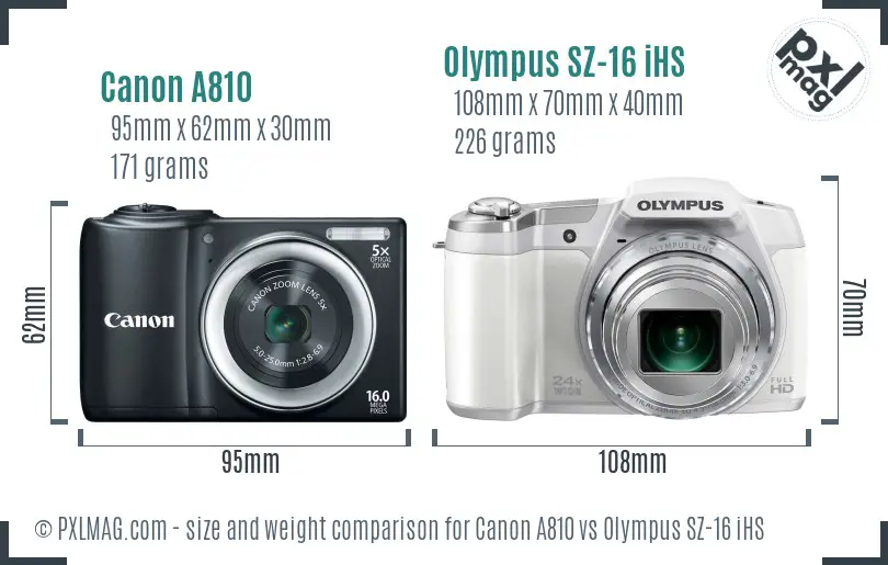 Canon A810 vs Olympus SZ-16 iHS size comparison Canon A810 vs Olympus SZ-16 iHS size comparison