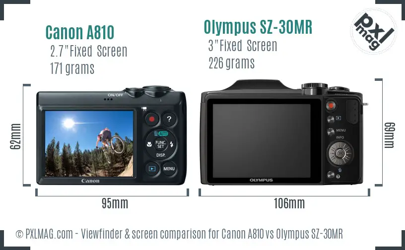 Canon A810 vs Olympus SZ-30MR Screen and Viewfinder comparison Canon A810 vs Olympus SZ-30MR Screen and Viewfinder comparison