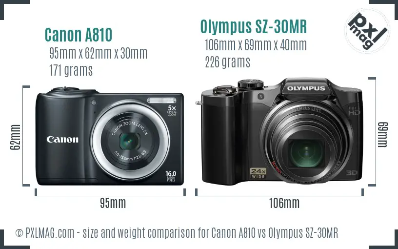 Canon A810 vs Olympus SZ-30MR size comparison Canon A810 vs Olympus SZ-30MR size comparison