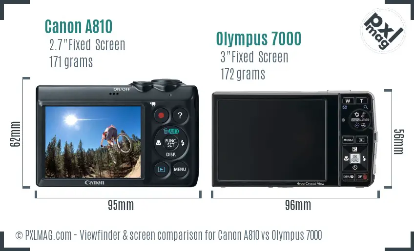 Canon A810 vs Olympus 7000 Screen and Viewfinder comparison