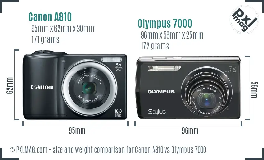 Canon A810 vs Olympus 7000 size comparison