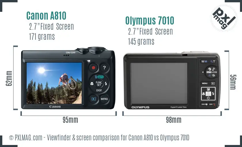 Canon A810 vs Olympus 7010 Screen and Viewfinder comparison