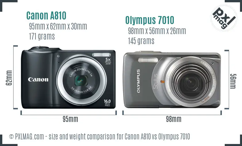 Canon A810 vs Olympus 7010 size comparison