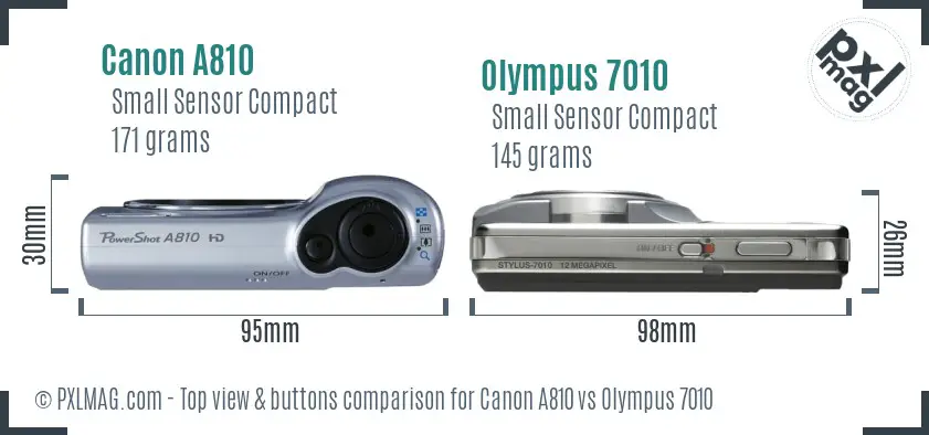 Canon A810 vs Olympus 7010 top view buttons comparison