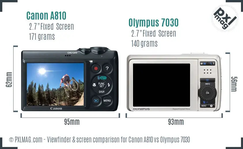 Canon A810 vs Olympus 7030 Screen and Viewfinder comparison