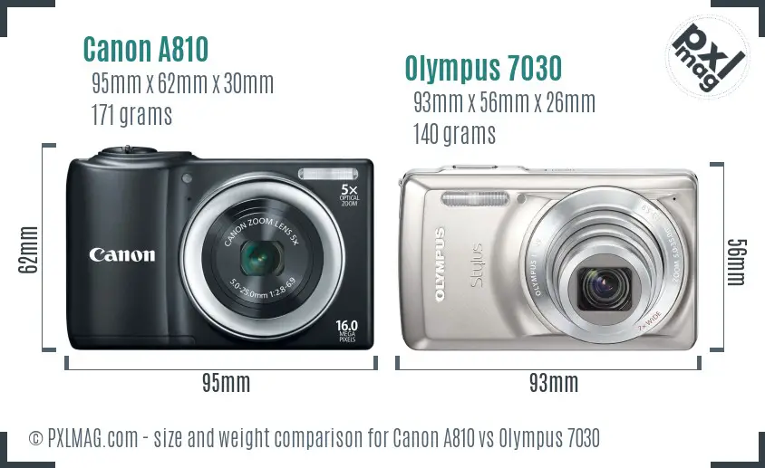 Canon A810 vs Olympus 7030 size comparison