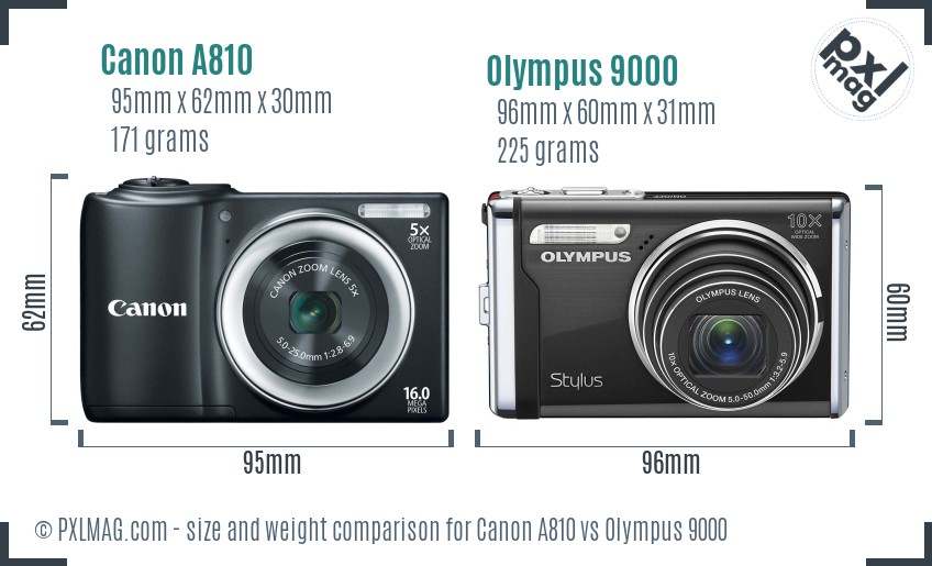 Canon A810 vs Olympus 9000 size comparison Canon A810 vs Olympus 9000 size comparison