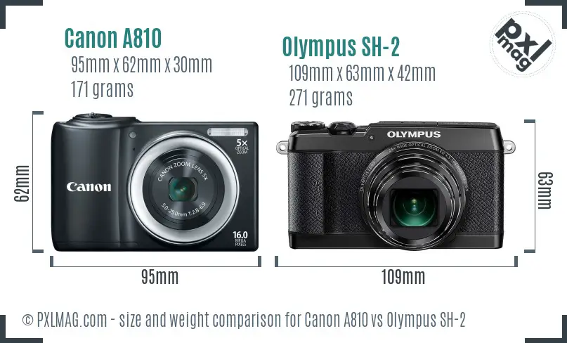 Canon A810 vs Olympus SH-2 size comparison