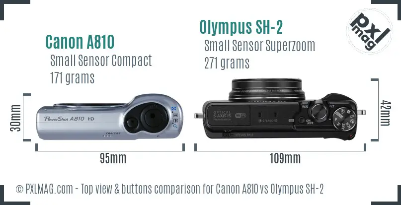 Canon A810 vs Olympus SH-2 top view buttons comparison