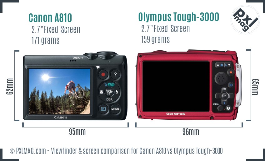 Canon A810 vs Olympus Tough-3000 Screen and Viewfinder comparison