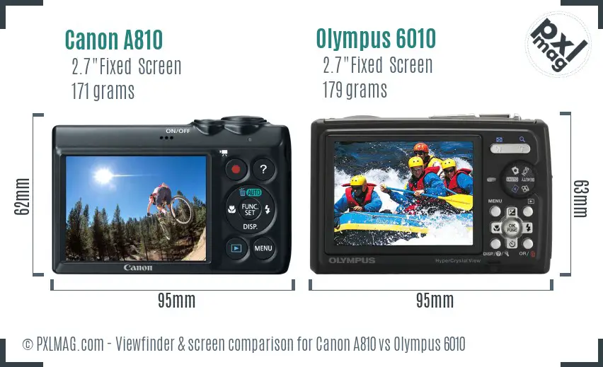 Canon A810 vs Olympus 6010 Screen and Viewfinder comparison
