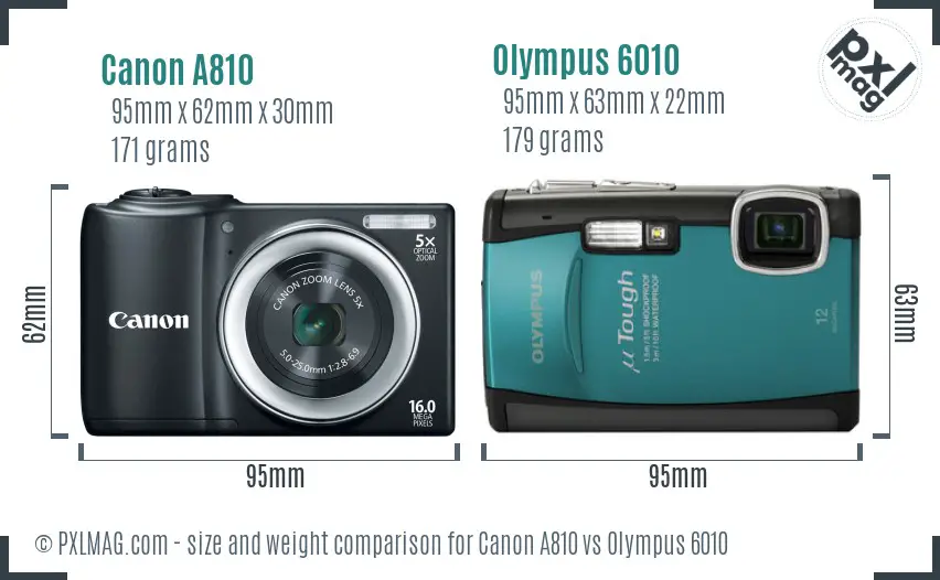 Canon A810 vs Olympus 6010 size comparison