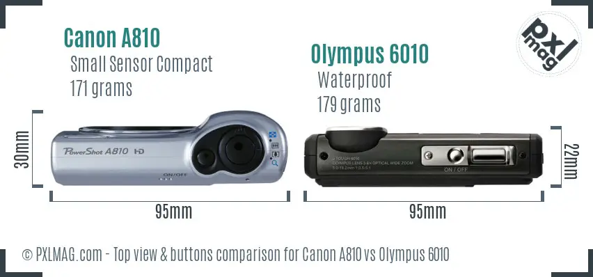 Canon A810 vs Olympus 6010 top view buttons comparison