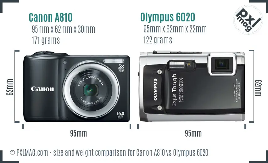 Canon A810 vs Olympus 6020 size comparison