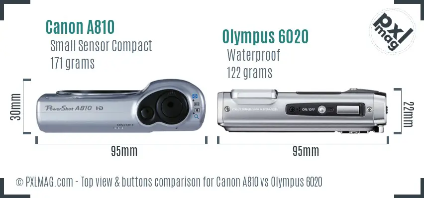 Canon A810 vs Olympus 6020 top view buttons comparison