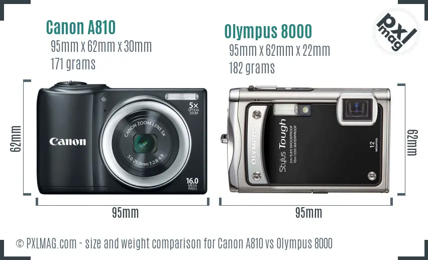 Canon A810 vs Olympus 8000 size comparison