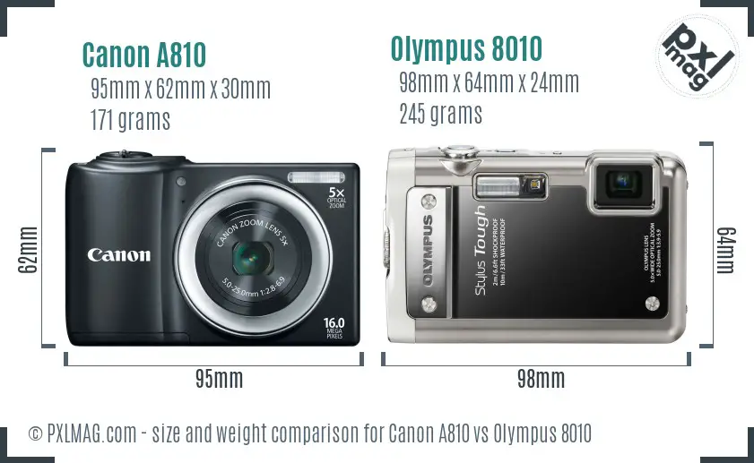 Canon A810 vs Olympus 8010 size comparison