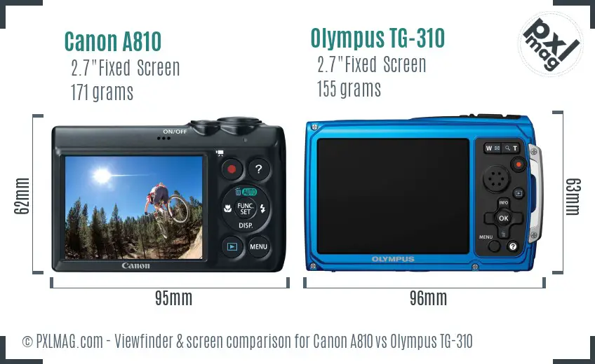 Canon A810 vs Olympus TG-310 Screen and Viewfinder comparison