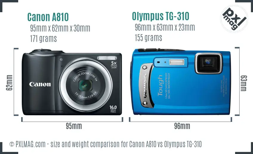 Canon A810 vs Olympus TG-310 size comparison