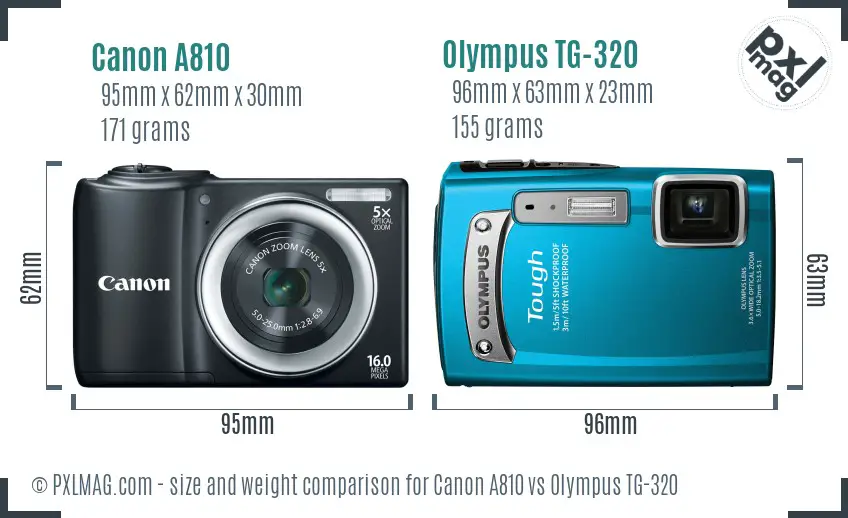 Canon A810 vs Olympus TG-320 size comparison Canon A810 vs Olympus TG-320 size comparison