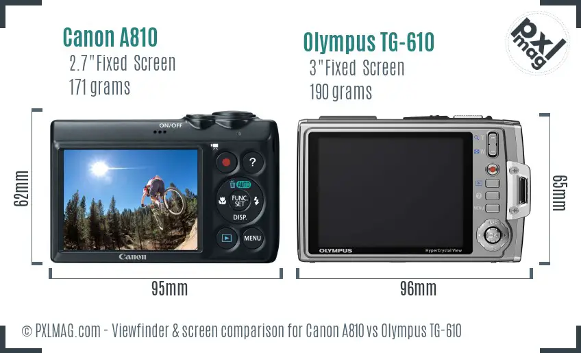 Canon A810 vs Olympus TG-610 Screen and Viewfinder comparison Canon A810 vs Olympus TG-610 Screen and Viewfinder comparison