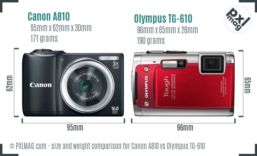 Canon A810 vs Olympus TG-610 size comparison Canon A810 vs Olympus TG-610 size comparison