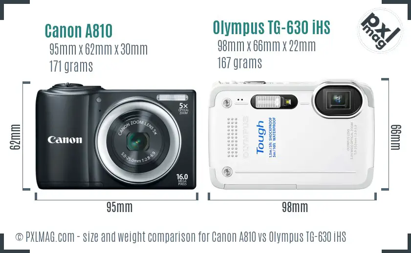 Canon A810 vs Olympus TG-630 iHS size comparison Canon A810 vs Olympus TG-630 iHS size comparison