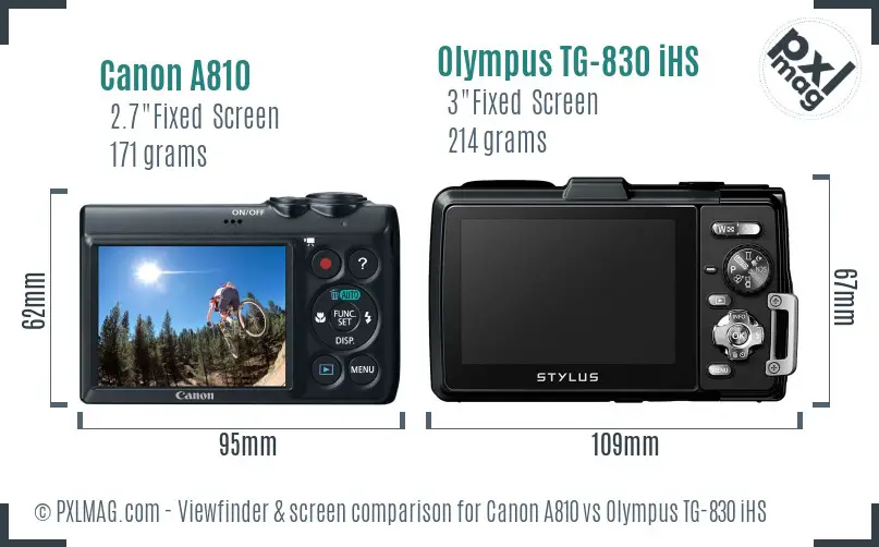 Canon A810 vs Olympus TG-830 iHS Screen and Viewfinder comparison