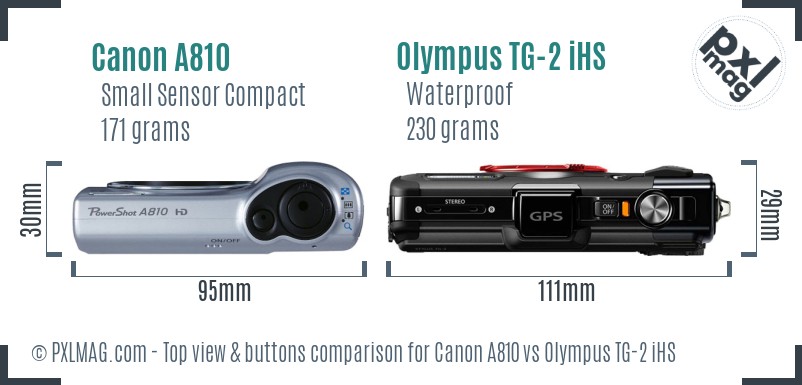 Canon A810 vs Olympus TG-2 iHS top view buttons comparison
