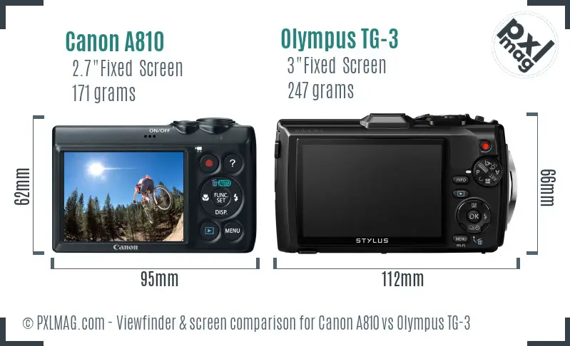 Canon A810 vs Olympus TG-3 Screen and Viewfinder comparison