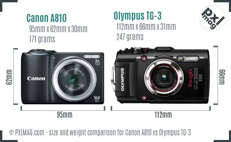 Canon A810 vs Olympus TG-3 size comparison