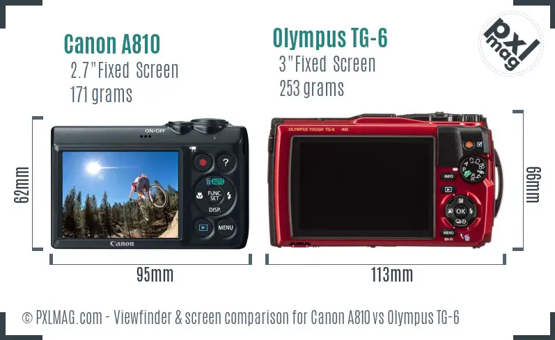 Canon A810 vs Olympus TG-6 Screen and Viewfinder comparison