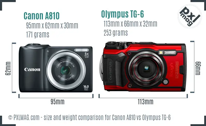 Canon A810 vs Olympus TG-6 size comparison