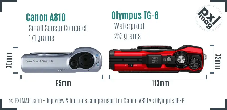 Canon A810 vs Olympus TG-6 top view buttons comparison