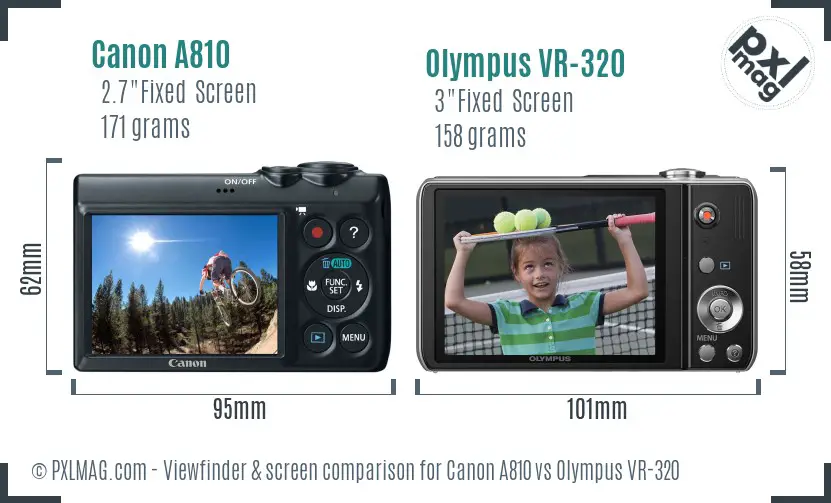 Canon A810 vs Olympus VR-320 Screen and Viewfinder comparison