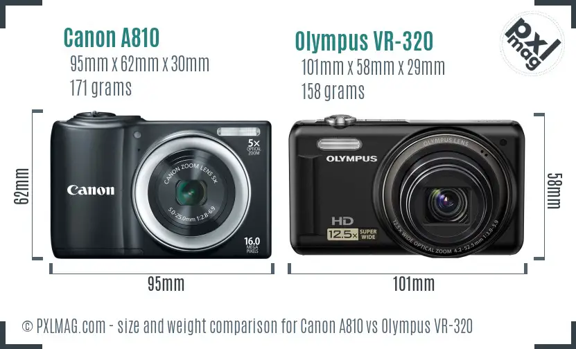 Canon A810 vs Olympus VR-320 size comparison