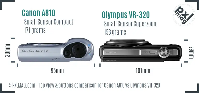 Canon A810 vs Olympus VR-320 top view buttons comparison