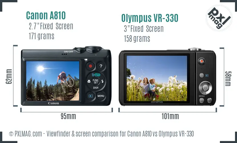 Canon A810 vs Olympus VR-330 Screen and Viewfinder comparison