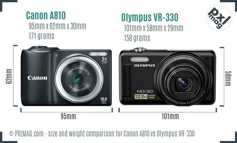 Canon A810 vs Olympus VR-330 size comparison