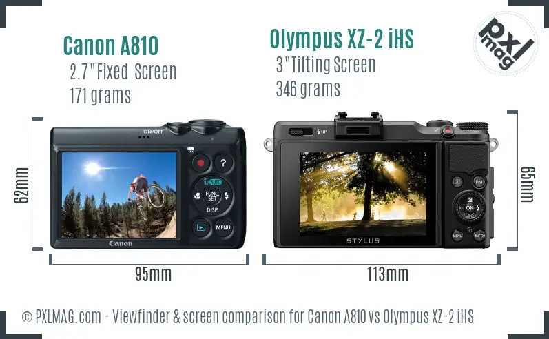 Canon A810 vs Olympus XZ-2 iHS Screen and Viewfinder comparison