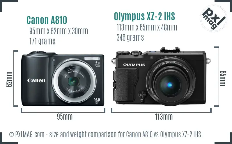Canon A810 vs Olympus XZ-2 iHS size comparison