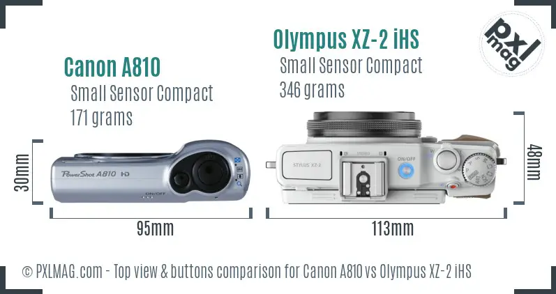 Canon A810 vs Olympus XZ-2 iHS top view buttons comparison