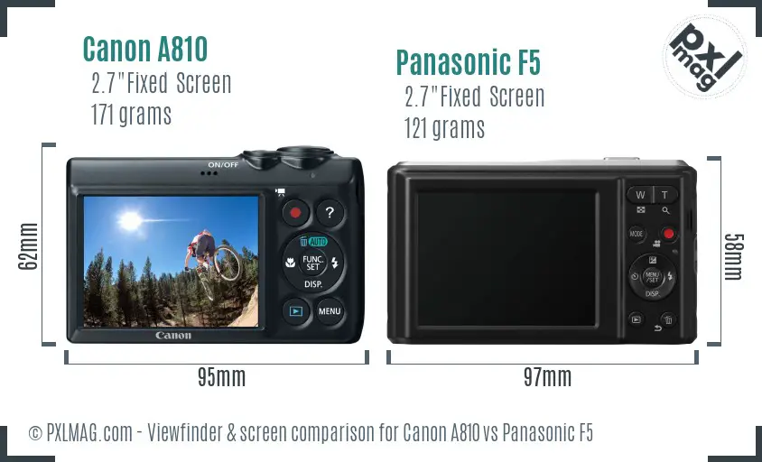 Canon A810 vs Panasonic F5 Screen and Viewfinder comparison Canon A810 vs Panasonic F5 Screen and Viewfinder comparison