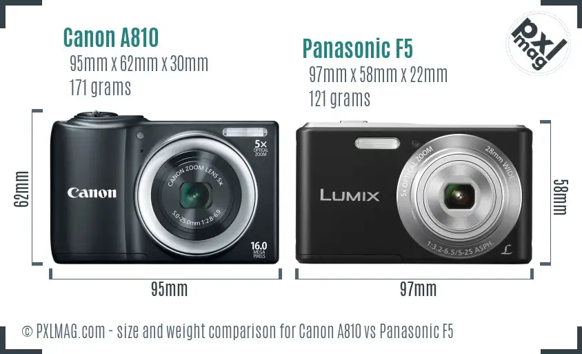 Canon A810 vs Panasonic F5 size comparison Canon A810 vs Panasonic F5 size comparison