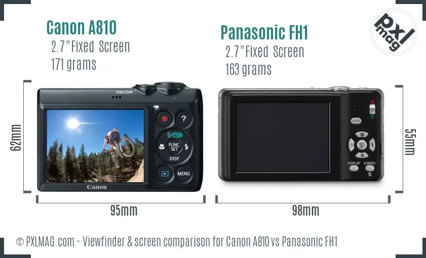 Canon A810 vs Panasonic FH1 Screen and Viewfinder comparison