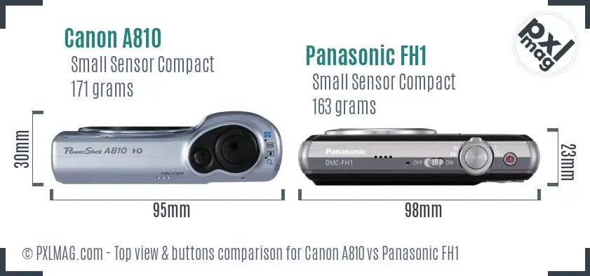 Canon A810 vs Panasonic FH1 top view buttons comparison