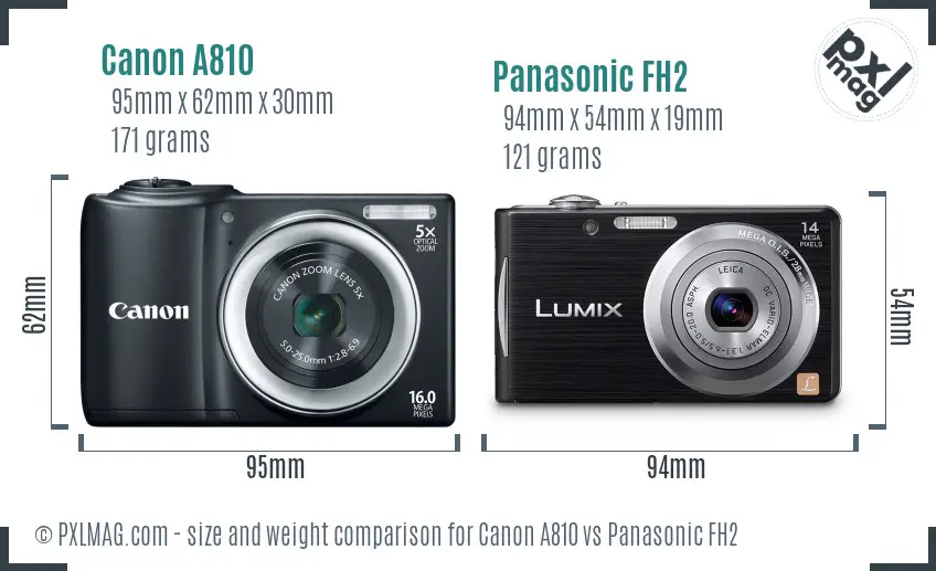 Canon A810 vs Panasonic FH2 size comparison