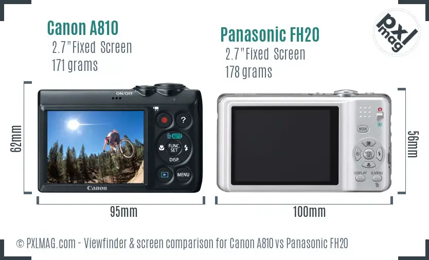 Canon A810 vs Panasonic FH20 Screen and Viewfinder comparison